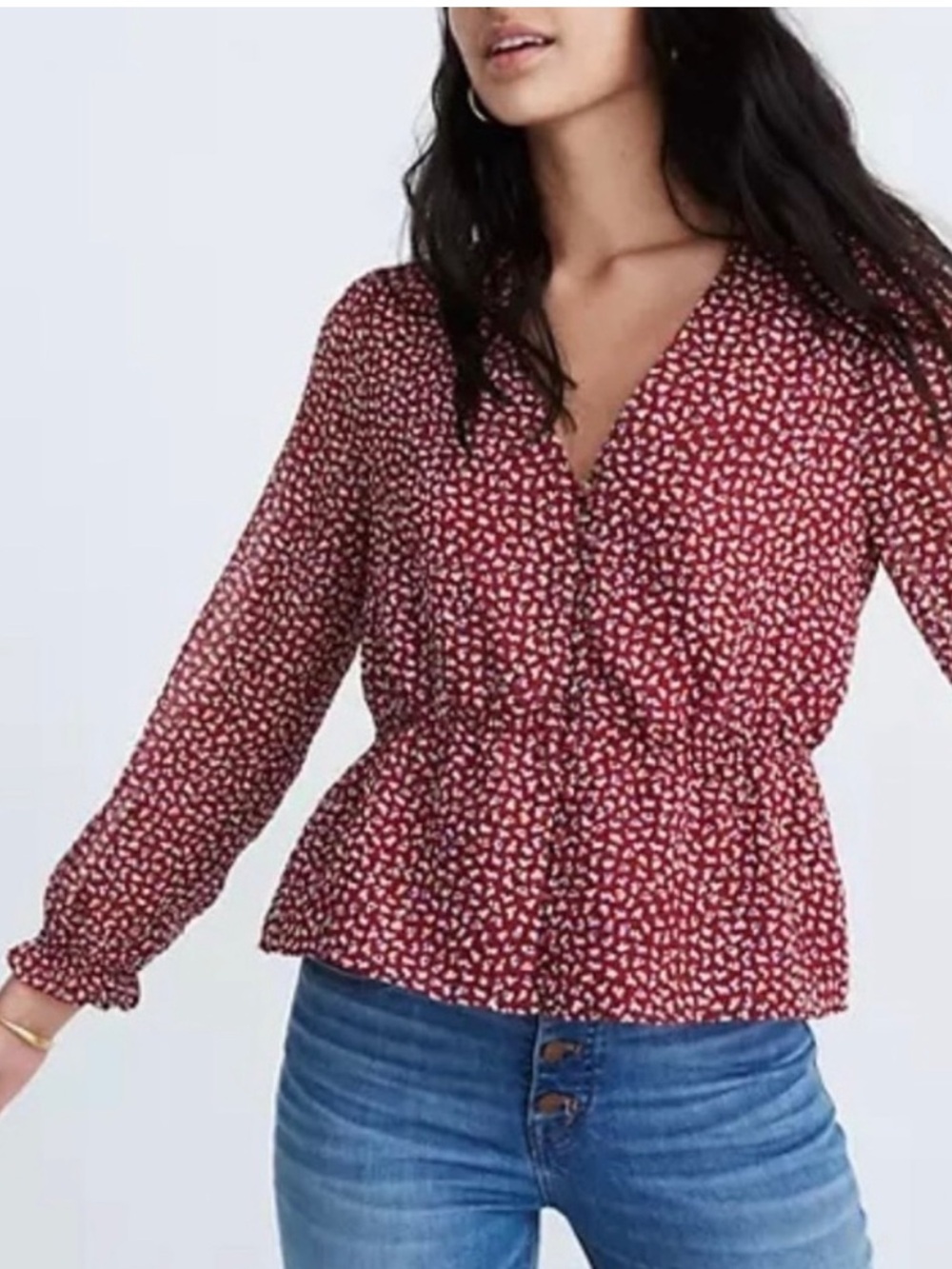 Madewell Burgundy Blouse with Tiny White Floral Print